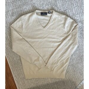Hart Schaffner Marx 100% Cashmere Ivory V Neck Sweater Men's Size Large L